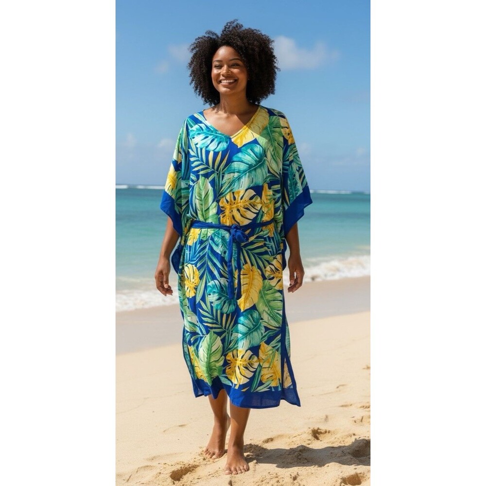 d &Co beach NEW tropical cover up dress with waist tie Large summer vacation